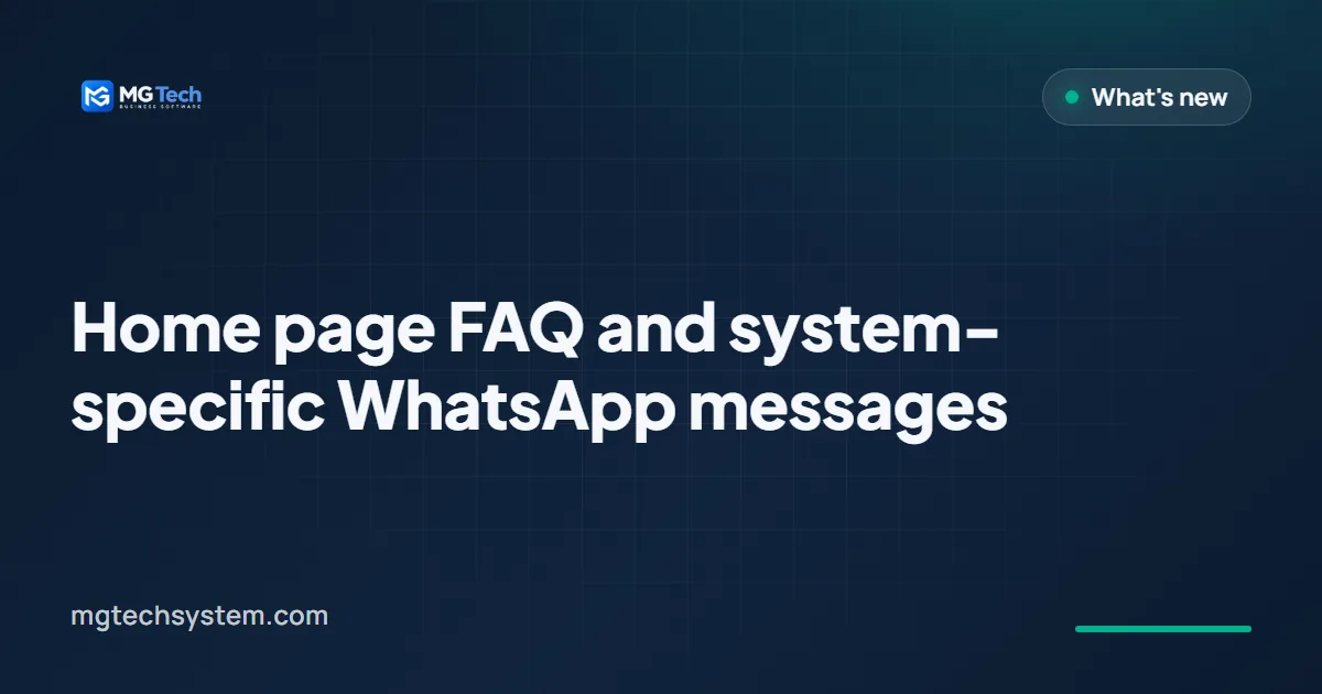 Home page FAQ and system-specific WhatsApp messages