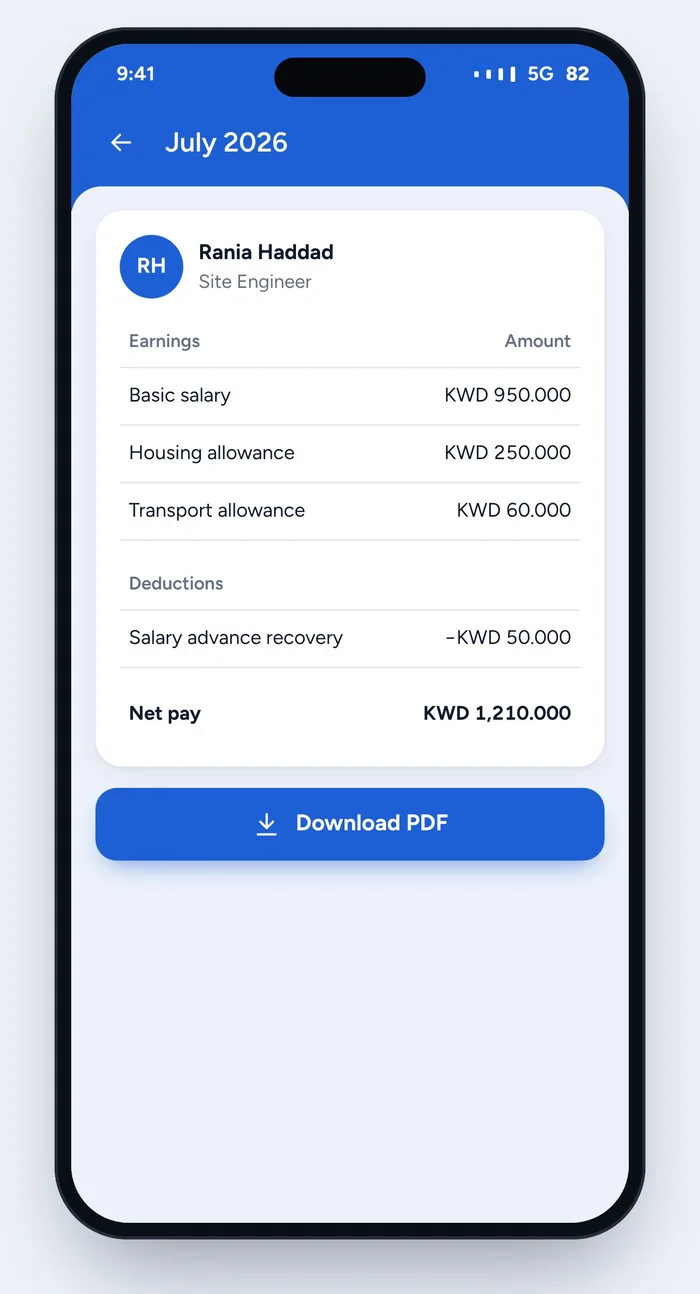 Monthly payslip on a smartphone